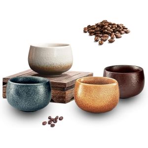 Espressotasses Artisanales En Grès 4x80ml, Sans Anse, Tasses En Céramique Compatibles Lave-Vaisselle, Pour Espresso, Moka Ou Thé, Idée Cadeau Pour Amateurs De Café - Neuf