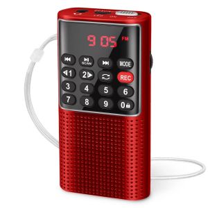 PRUNUS J-328 Mini Radio FM de poche Portable MP3 baladeur Radios avec enregistreur batterie Rechargeable pour baladeur aller randonn&eacute;e Rouge - Neuf