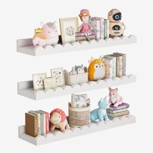 CAUC-Lot De 3 Blanche Etagere Murale Bois 40cm Tablette Murale Petite Etagere Murale Enfant Cuisine Etagere Salle De Bain &eacute;tag&egrave;re Murale Decoration Bibliotheque pour Salon Cuisine Chambre - Neuf