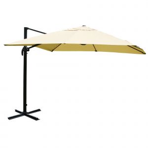 Parasol D&eacute;port&eacute; Avec Manivelle 3,5 X 3,5 M &Oslash; 4,95 M Aluminium Et Polyester Cr&egrave;me Sans Socle 04_0011233 - Neuf