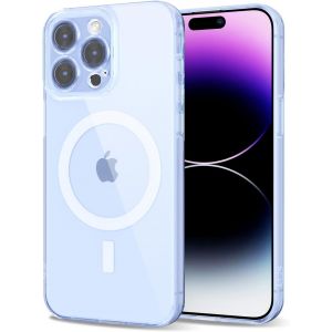 Eryi-Pour Iphone 14 Pro Max Coque Compatible Avec Magsafe, Transparente Magnétique Protection De L'objectif Etui Housse, Pleine Silicone Cover, Coque Mat Translucide Mince Antichoc, Bleu Ciel - Neuf