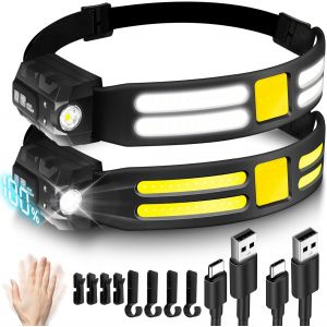 Lot De 2 Lampes Frontales Rechargeables, Super Lumineuses À Faisceau Large De 230 °, 30 Heures D'autonomie, 6 Modes Avec Détecteur De Mouvement, Lampe Frontale Étanche Et Légère Pour Camping, - Neuf