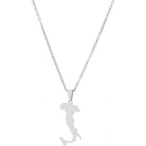 Kal-Italie Carte Pendentif Collier - Unisexe Couple Collier Bijoux Ethnique Charme Drapeau Pendentif Carte Patriotique Hip Hop Bijoux Mode Personnalité Commémorer Cadeau - Neuf