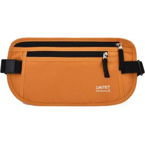 nzqaf-Ceinture Porte-Monnaie bloquant Les RFID pour Homme et Femme, Sac Banane Fin pour Voyage, Course à Pied, Portefeuille dissimulé pour Porte-Passeport, téléphone, Argent (Marron et Orange) - Neuf