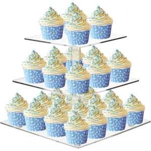 Pr&eacute;sentoir &Agrave; Cupcakes Carr&eacute; Transparent &Agrave; 3 &Eacute;tages En Acrylique Pour Mariage,Anniversaire,D&eacute;coration D'int&eacute;rieur (25,4 Cm) - Neuf