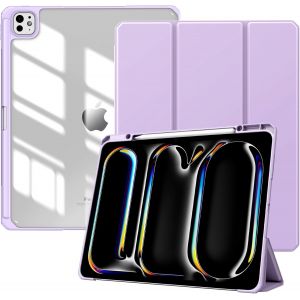 iPad Pro 13 Inch (M4) 2024 Case with Pen Holder,Slim Auto Sleep/Wake Up Case,Clear Back Cover with Stand for iPad Pro 13 Inch,Taro Purple - Neuf