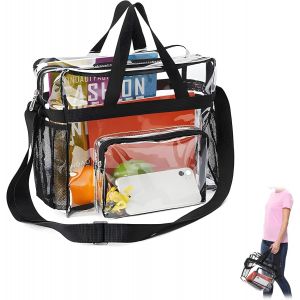 KALANKA-Sac en PVC Transparent, Sacs Fourre-Tout Transparents Sac Transparent Femme de Toilette Transparente Noir Transport de Voyage avec Poches pour la Salle de Sport, Sportifs - Neuf