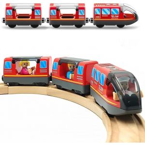 ERYI-Train À Piles Pour Chemin De Fer En Bois - Jouet Haute Vitesse Pour Les Tout-Petits De 3, 4, 5 Ans - Attelage Magnétique - Neuf