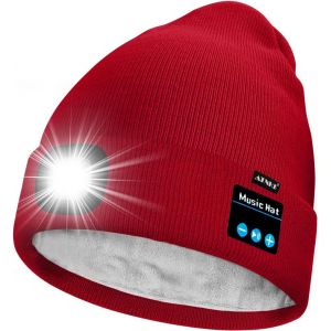 Unisexe Led Bluetooth Bonnet Lampe Frontale,Usb Rechargeable 4 Led Musique Parleur Chapeau De Course Lumière Chaud Polaire Doublée Tricot Bonnet Cadeaux Pour Hommes Et Femmes - Neuf