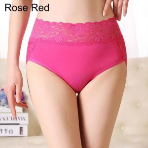 Culotte En Dentelle Taille Haute Pour Femme,Sous-Vêtement En Coton,Grande Taille,Caleçon Pour Femme,Lingerie Féminine,Nouveau.L.Rose Red - Neuf
