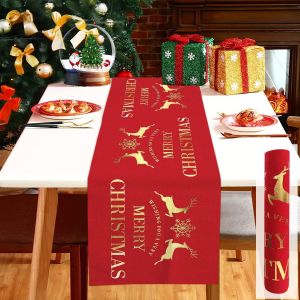 Table De No&euml;l Coureur, Toile Rouge De No&euml;l De La Nappe Et De La D&eacute;co De Table Runner Avec De L'or Elk Flocon De Neige, 12 X 108 Pouces De Long Repas De No&euml;l, Linge De Table Et Les Coureurs Pour No&euml;l - Neuf