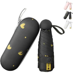 Parapluie Avec Motif Coeur &iquest; Mini Parapluie Compact Avec Housse De Protection, L&eacute;ger Et Portable Pour Homme Et Femme (Petit, Mignon, &Eacute;l&eacute;gant) - Neuf