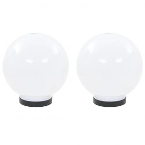 Lot De 2 Lampes &Agrave; Led Sph&eacute;riques 20 Cm Usage Jardin Design Moderne &Eacute;clairage D&eacute;coratif En Pmma Blanc Helloshop26 02_0045966 - Neuf