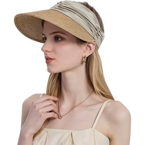 Chapeau De Paille Beige Pour Femme, Masque Uv Upf50+, Chapeau De Paille Topless, Chapeau De Voyage D'été, Chapeau De Plage Tendance, Chapeau À Large Bord Pour Le Golf Et L'équitation - Neuf
