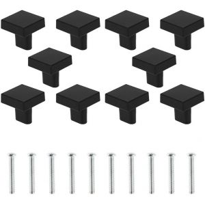 Ensemble de 10 Noires poignées de Porte en Laiton Massif Carré Cabinet Boutons Vintage, Meuble de Cuisine avec les Boutons de Vis pour armoires Armoires à Tiroirs (Noir) - Neuf