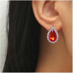 Kal-Boucles D'oreilles Rubis Vintage Boucles D'oreilles Cristal Larme Rouge Boucles D'oreilles Rubis Clous D'oreilles Mariage Boucles D'oreilles Gouttes D'eau Cz Bijoux Pour Femmes Et Filles - Neuf