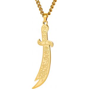 Kal-Collier Épée Zulfiqar En Acier Inoxydable Calligraphie Arabe Zulfiqar Keychain Amulette Musulmane Bijoux Islamiques Pour Femmes Hommes - Neuf