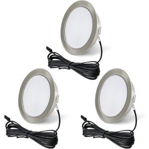 CHENG-Spot Encastrable LED 12V Dimmable 3,5W 3000K Blanc Chaud 300LM Extra Plat, Plafonnier Pour Meuble Avec Câble de 2m, Lot de 3, Nickel - Neuf