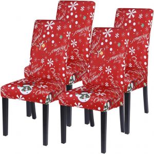 Lot De 4 Housses De Chaise Extensibles De No&euml;l - Housses De Chaise &Eacute;lastiques Modernes De D&eacute;coration De Chaise Verser Ajustement Universel - Neuf
