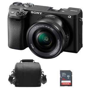 Sony Alpha A6400 Black kit SEL 16-50mm F3.5-5.6 OSS Black + Camera Bag + 16GB SD card - Neuf