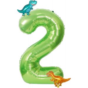 ChicSlick-Ballon Dinosaure En Forme De Chiffre 2 - Vert - 100 Cm - Avec Ballon En Aluminium Dinosaure - Décoration D'Anniversaire De 2 Ans Pour Garçon Et Fille - Ballons À L'Hélium - Ballons[X1217] - Neuf