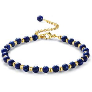 Kalanka-Bracelet Pierre Naturelle Femme Bracelets En Pierre Naturelle De 5mm Bracelet De Perles En Acier Inoxydable De 3mm Bracelets Plaqués Or Bracelet Bohème En Cristal Bracelet Pour Femme Cadeau - Neuf