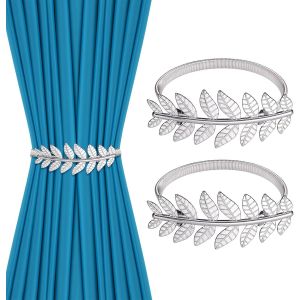2 Pièces Embrasse pour Rideaux Feuilles Argentées Forme,Attache Rideau Minimaliste,Embrasses de Rideaux Réglables avec Corde à Ressort en Métal pour Accessoires Décoratifs de Fenêtre Maison,Bureau - Neuf