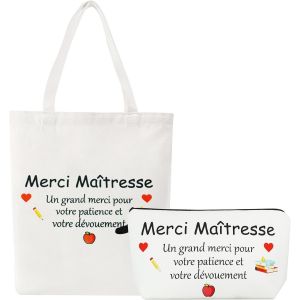 KALANKA-Totebag Maîtresse, Totebag Atsem, 100% coton Cabas Sac Maîtresse Cadeau de Fin d'Année, Cadeau Noël Maîtresse, Merci Maîtresse - Neuf