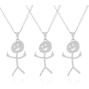 Kal-3 Pièces Collier D'amitié, Collier Personnalisé, Bff Collier Femme, Smiley Doigt D'honneur Déclaration En Acier Inoxydable Fait À La Main Bijoux D'amitié Cadeau,Cadeau Couple - Neuf