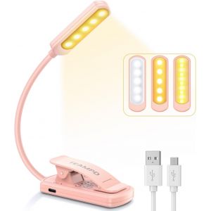 Lampe De Lecture, 10 Leds Liseuse Lampe Clip Usb Rechargeable, 360°Cou Flexible, Gradation Progressive & 3 Température De Couleur, Lumière Livre Pour Lire Au Lit,Enfant,Kindle,Voyage,Camping - Neuf