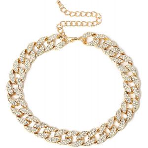 Strass Gourmette Cuban Lien Chaîne Ras De Cou Pour Femmes Unisexe Cool Hip Hop Miami Cuban Diamond-Cut Chain - Neuf