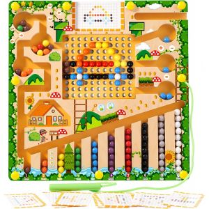 KAL-Jeux Labyrinthe Magnetique Enfant,Apprendre Les Couleurs Jeu De Comptage,Jouet En Bois Pour Enfants,Jouet De Motricit&eacute; Pour Enfants,Cadeaux Pour Trier Les Nombres Et Les Couleurs - Neuf