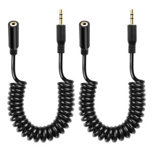 Lot de 2 câbles audio 2,5 mm, TRS 3 broches mâle vers mâle stéréo auxiliaire en spirale pour caméscope, appareil photo, télécommande d'appareil photo, casque, blaster infrarouge et émetteur - Neuf