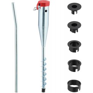 Ulteronixshop-Douille de Sol Parasol, ancrage s&eacute;choir Parapluie, 25-55 mm, &agrave; Visser, Acier, Dents de Gazon, argent&eacute;/Rouge - Neuf