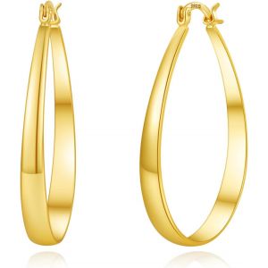 Sterling Silver Hoop Earrings For Women Thick Large Hoops Earrings Lightweight Hypoallergenic Oval Silver Hoop Earring For Women Gifts 30/40/50/60 Mm - Neuf