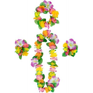 Kal-Colliers De Fleurs Hawaïennes Hula Luau Collier Bracelet Bandeau Hawaïen Colliers Fleurs Hawaïen Pour Carnaval Fêtes Sur La Plage Hawaïenne Pom-Pom Anniversaires (Violet Jaune S) - Neuf