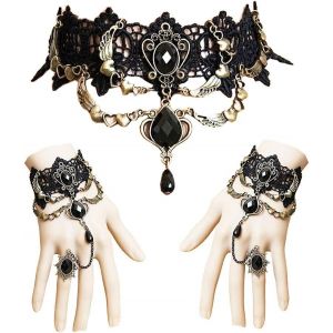 Bracelet Ras Du Cou En Dentelle Punk Fête Gothique Vintage Fait Main Lolita Rétro Esclave Punk Vampire Victorien Bracelet Pendentif Bracelet Pour Femmes Noires - Neuf