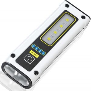 Dool-Lampe De Poche Led Rechargeable Edc,Torche De Poche Tactique Super Lumineuse Avec Lumière De Travail Rouge Bleu Et Cob,Lampe De Poche À Aimant Portable Multifonction Étanche Ipx4 (Blanc) - Neuf