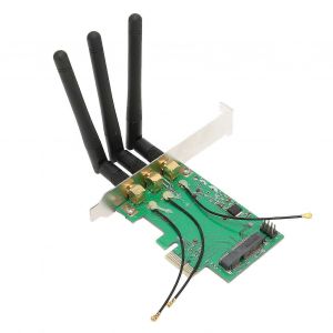Carte adaptateur Mini PCIE vers PCIE Adaptateur de carte r&eacute;seau PCIE Carte d'extension r&eacute;seau &agrave; trois antennes pour ordinateurs de bureau - Neuf