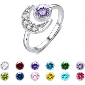 Yemaesre-Bague Lune En Argent Sterling 925 Réglable Ouvert Pour Femme Avec Pierre De Naissance Bague Lune Zircon Cubique Bague Lune Bijoux Cadeaux Pour Femme Mère Fille S?urs (Juin) - Neuf