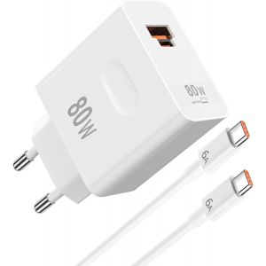KALCX-80W Chargeur Et Câble Usb C Pour Honor 400 5G,Supercharge Adaptateur Chargeur Avec 6A Type C Câble 1 Mètre Charge Rapide Pour Honor X70 X60 Gt Magic6 Pro 6 Rsr Magic 7 Lite V3 Tablette Huawei M - Neuf