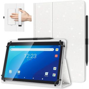 TIANYI-Coque Universel pour Tablette Androiod de 10,1 Pouces avec Boucle pour Stylet, Coque L&eacute;ger et Pliable avec Main pour Toutes Les Tablettes &agrave; &Eacute;cran Tactile de 9,6 &agrave; 11 Pouces, Blanc Scintillant - Neuf
