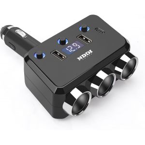Adaptateur Allume-Cigare, Chargeur Allume-Cigare 3-en-1, Double Port USB 3.1a &agrave; Charge Rapide Et Type C avec Interrupteur Voltm&egrave;Tre LED, pour Tablettes, Mobiles, GPS, Appareils Photo - Neuf