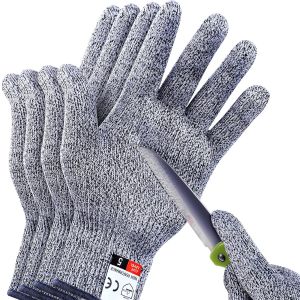 LORANKA-Lot de 4 gants r&eacute;sistants aux coupures - Protection de niveau 5 pour la cuisine, la coupe de la viande, la sculpture sur bois, le tranchage de mandoline et plus encore - Neuf
