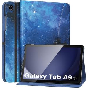 Coque pour Samsung Galaxy Tab A9 Plus 11 Pouces 2023 (SM-X210/SM-X216/SM-X218), Multi-Angles ?tui en Cuir PU avec Dragonne, Poche Avant, Auto R&iquest;&iquest;veil/Sommeil, ?toile Bleue - Neuf