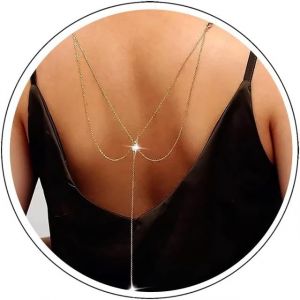 Kal-Collier De Mariage En Cristal Chaîne De Corps En Couches Dorées Longue Chaîne Cz Collier Pendentif De Mariage Collier Lariat Arrière Boho Bikini Bijoux De Corps Pour Femmes Et Filles - Neuf