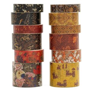 12 Rouleaux Chinoiserie Washi Tape Set,Ruban Adhésif Décoratif ?uvre D`Art Inspirée Feuille D`Or Masking Tapes Pour Arts,Bullet Journal,Scrapbooking,Bricolage,Emballage (Echoes Of Loulan) - Neuf