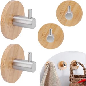 Lot De 4 Crochets Autocollants En Bois Pour Peignoirs,Serviettes De Bain,Porte-Serviettes Adh&eacute;sifs,Crochets Muraux En Bois &Agrave; Fixation Murale,Organiseur Unique,Porte-Chapeaux,Cintres - Neuf