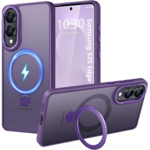 TRAHOO-Coque pour Samsung Galaxy S25 Edge, Magnétique Robuste Anneau de Support Invisible, Protection Militaire, étui Antichoc pour Samsung S25 Edge(Violet foncé) - Neuf