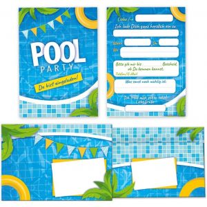 EHNGA-Lot de 12 cartes d'invitation avec 12 enveloppes - Pour anniversaire d'enfant, fête de piscine, garçon et fille - Neuf